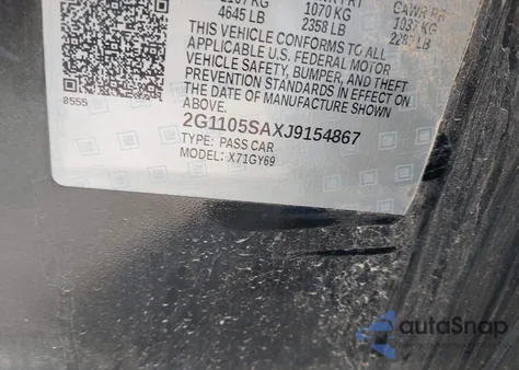 2018 Chevrolet Impala 1Lt z USA, uszkodzony, nr VIN 2G1105SAXJ9154867